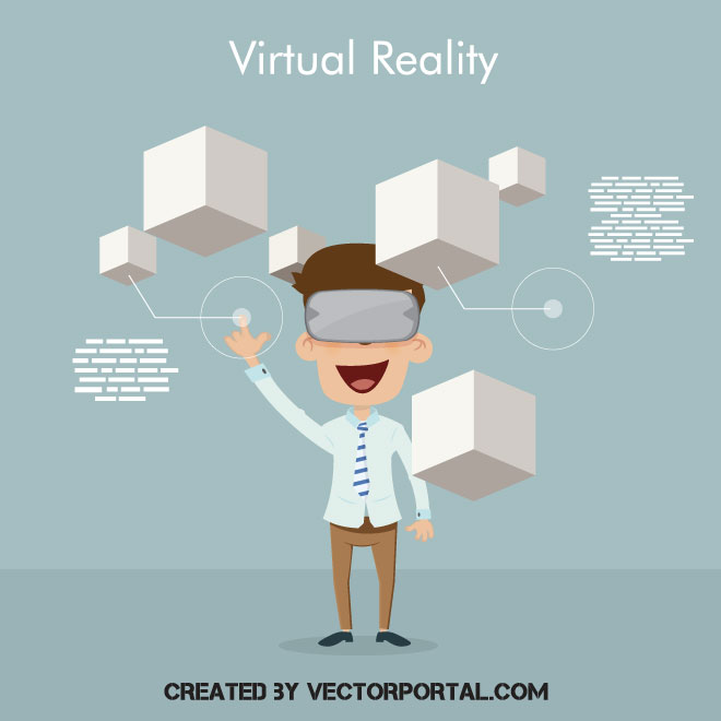 En man som står med VR-glasögon på sig