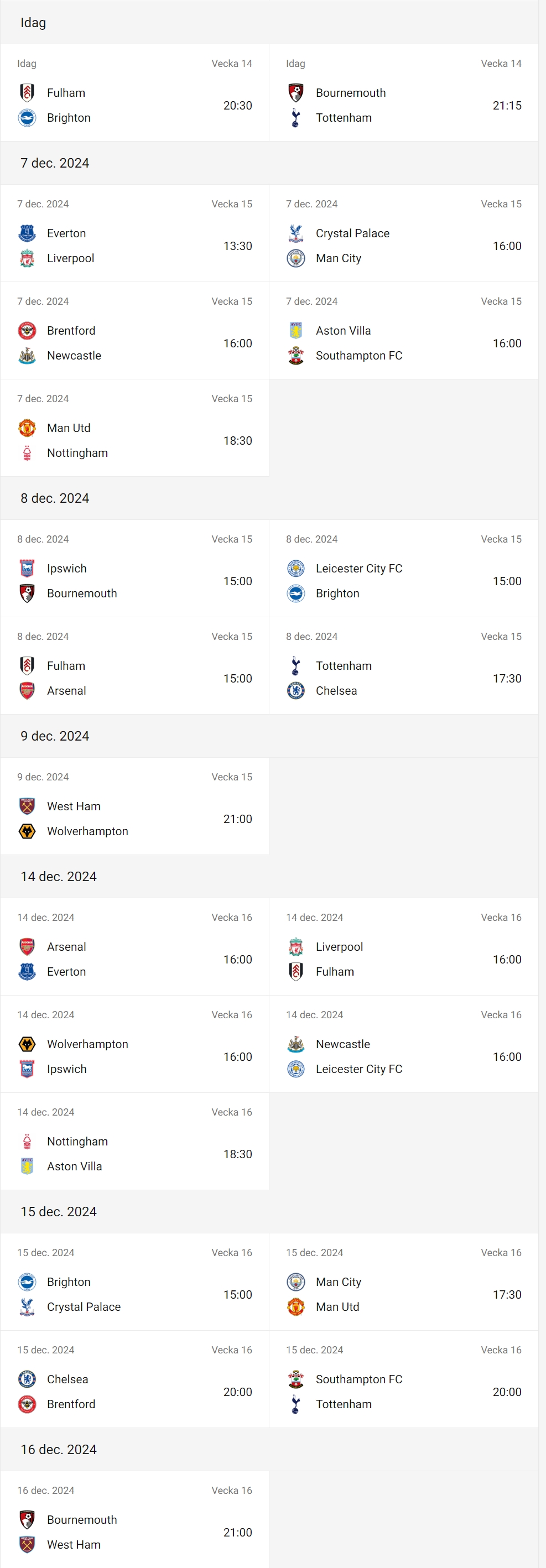 Premiel league matcher