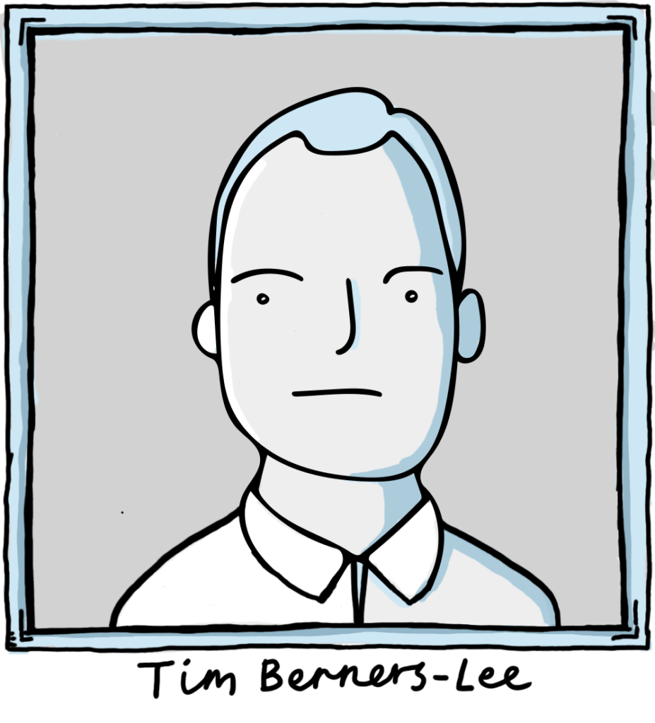 En tecknad bild på Tim Berners-Lee