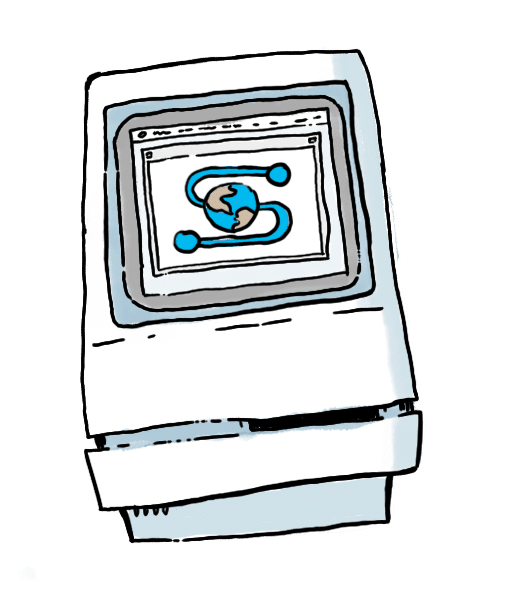 Tecknad bild på en dator